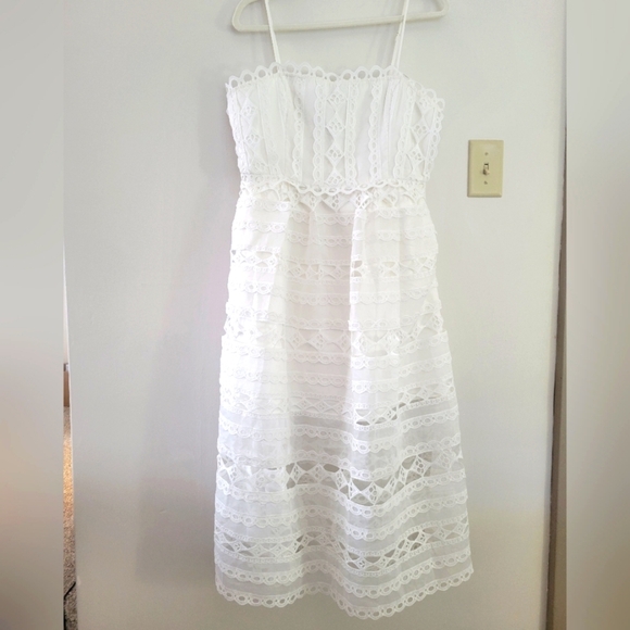 Anthropologie Dresses & Skirts - Anthropologie Endless Rose White Eyelet Midi Dress Sz L NWT